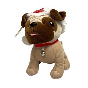 Hallmark Christmas Plush Dog Pug Bulldog Stuffed Toy Santa Hat Puppy 10” 2017